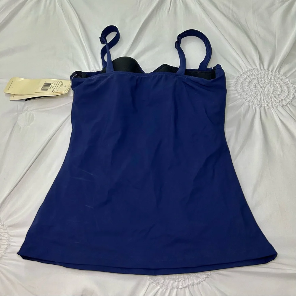 NWT Profile By Gottex Tutti Fruitti Blue Tankini Top Underwire Bra 36D